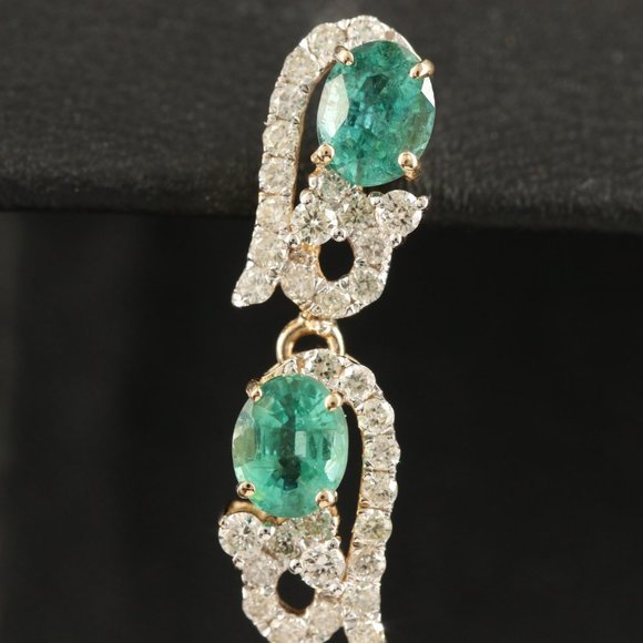$9500 / OSCAR FRIEDMAN / 3.49 CT Diamond & Colombian Emerald Earrings / 14K - Picture 4 of 5